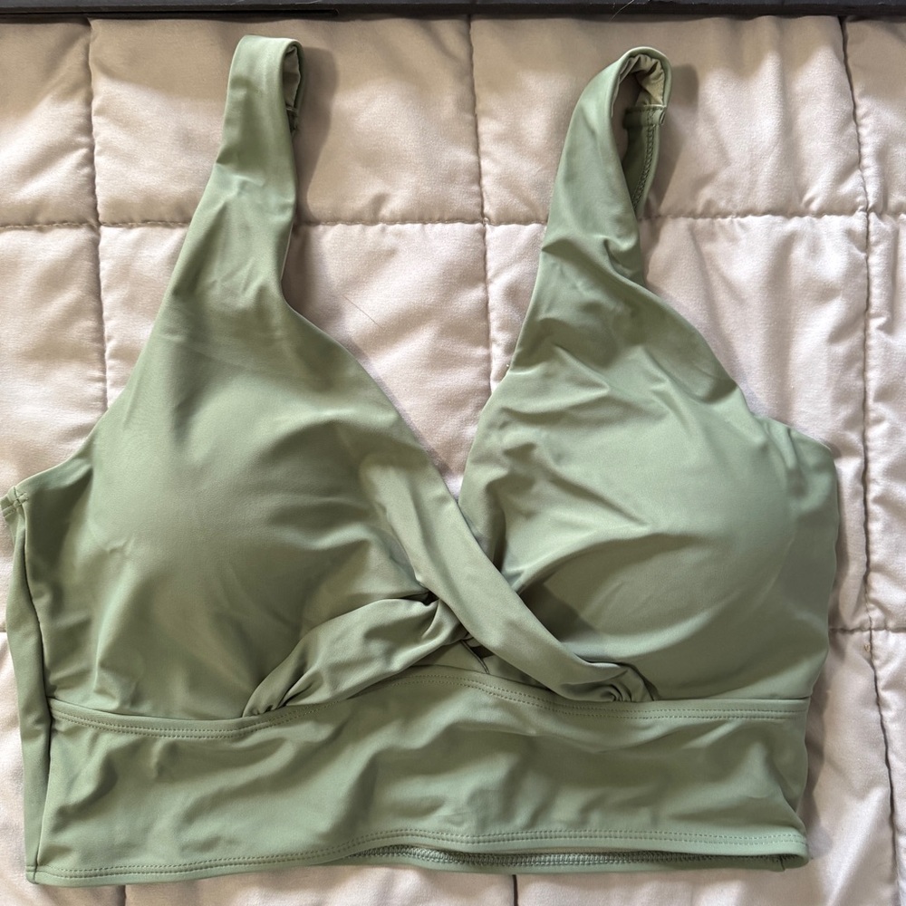 Grapent Olive Sage Green Twist-Front Women’s Swim Bikini Top Adjustable Straps